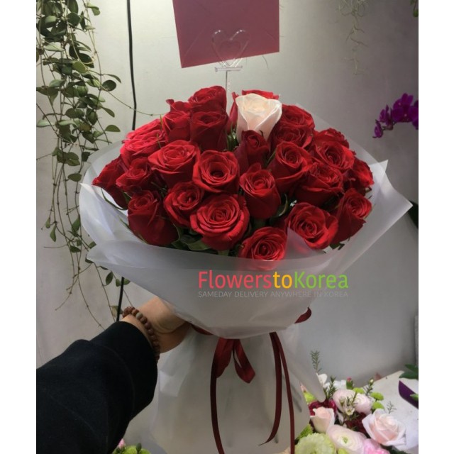 Only You Red and White Roses Bouquet
