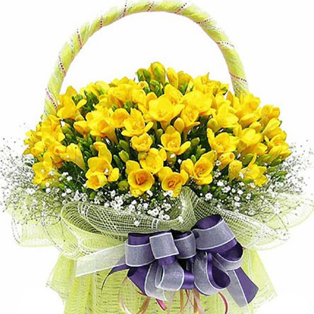 Freesia spring arrangement basket