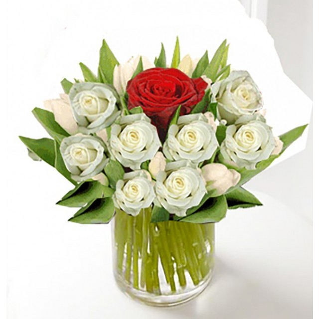 Valentine white and Red Roses for Only You 