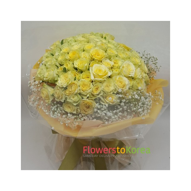 10~48 yellow Rose with baby breath bouquet