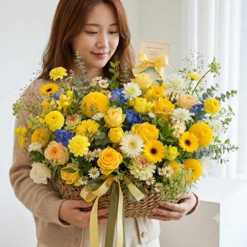 premium Yellow Seasonal Flower Basket
