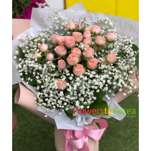 10~48 Pink Rose with baby breath bouquet
