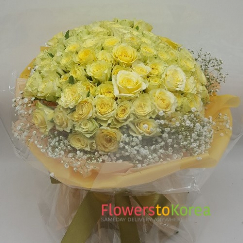 10~48 yellow Rose with baby breath bouquet